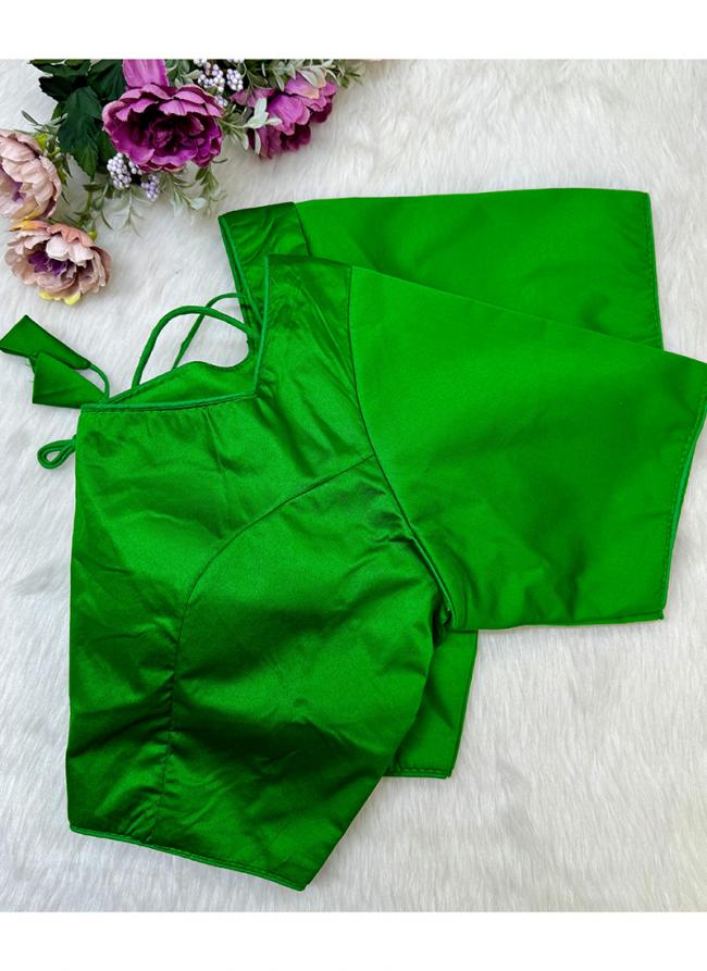 Malai Sattin Green Party Wear Plain Readymade Blouse